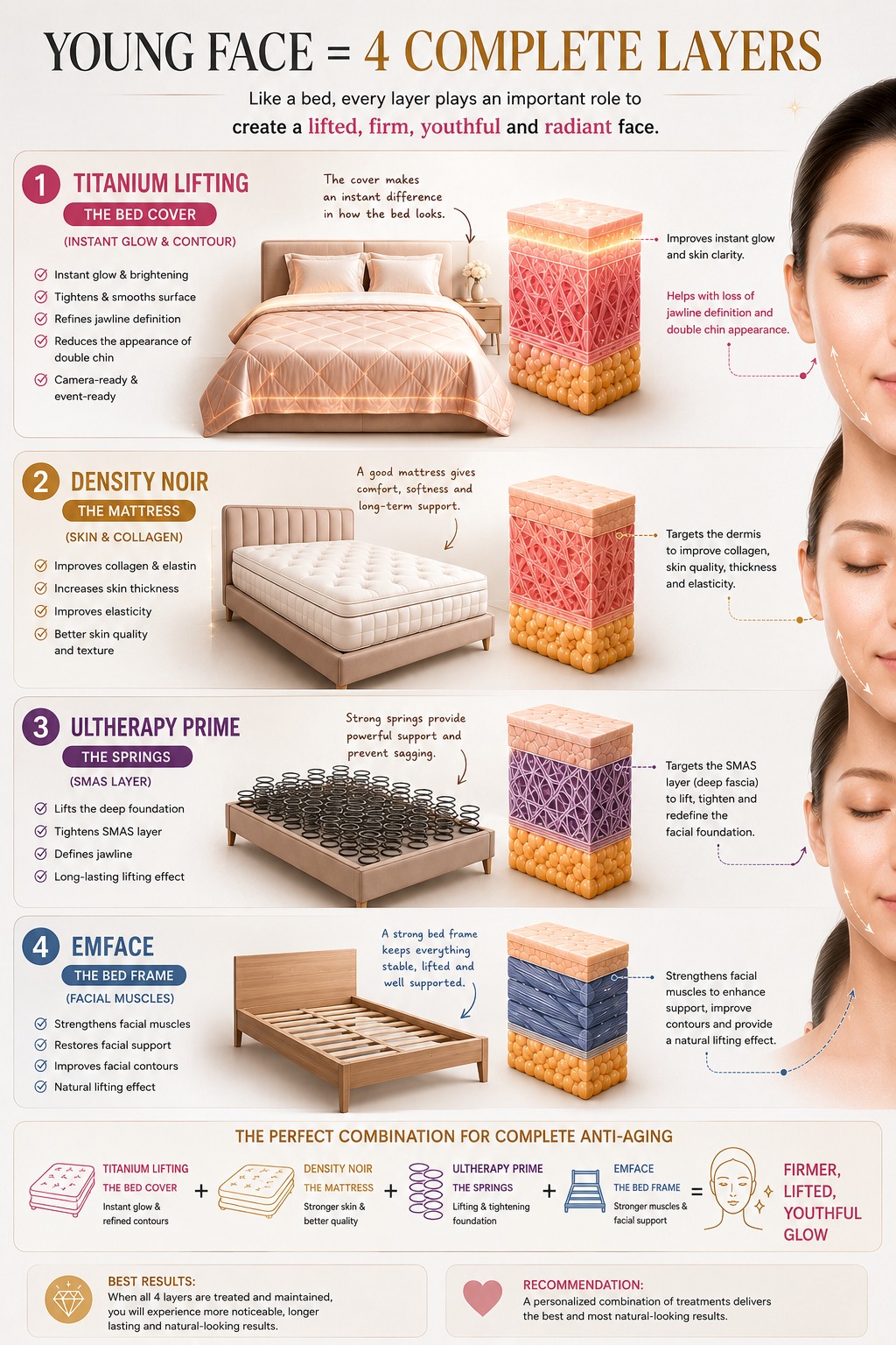 4-layer facial rejuvenation with Titanium Lifting, Ultherapy Prime, Density Noir, and Emface at Lyvin Clinic JB